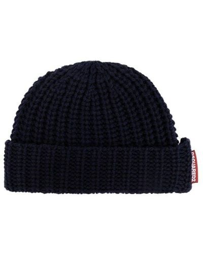 DSquared² Ribbed Knitted Beanie - Blue