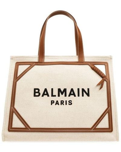 Balmain B-army Logo-embroidered Top Handle Bag - Natural