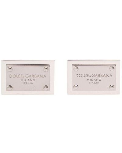 Dolce & Gabbana Silver-tone Square Cufflinks With Logo Placque In Brass - Multicolour