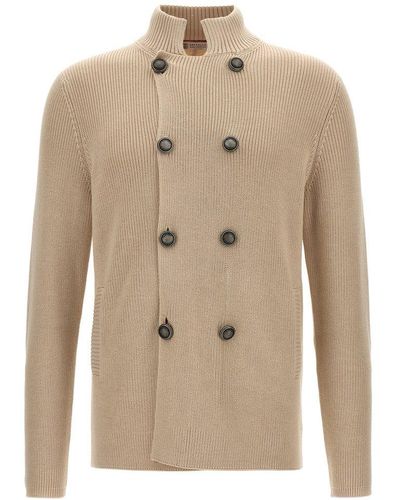 Brunello Cucinelli Double-breasted Cardigan Sweater, Cardigans - Natural