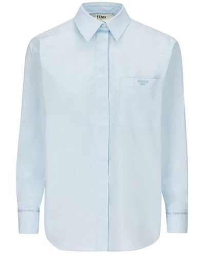 Fendi Embroidered Cotton Shirt - Blue