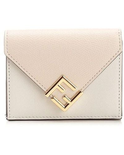 Fendi Logo Plaque Folded Wallet - Natural