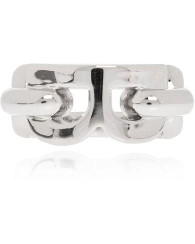 Balenciaga Silver Brass Ring With Logo - Multicolor