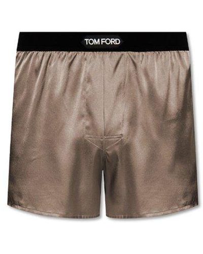 Tom Ford Silk Boxers With Logo, - Brown