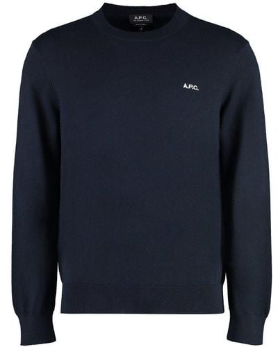 A.P.C. Melville Logo Embroidered Crewneck Sweater - Blue