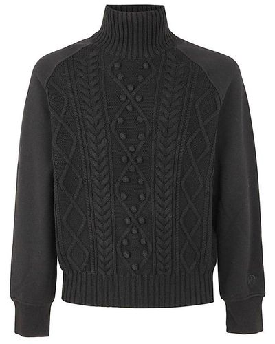 Neil Barrett Rollneck Cable Knit Hybrib Sweater - Black