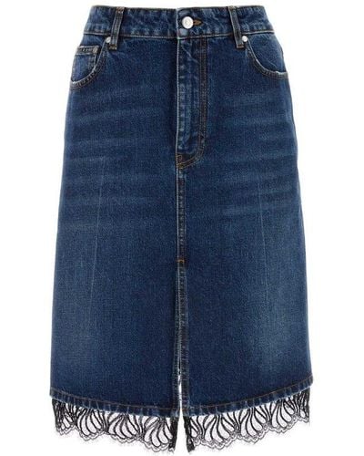 Stella McCartney Lace Detailed Denim Skirt - Blue