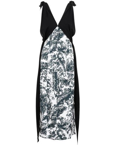 Bottega Veneta Printed Silk Long Dress - Black