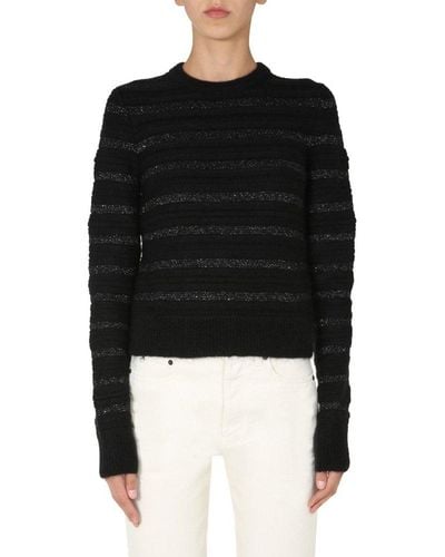 Saint Laurent Crew Neck Mixed Wool And Mohair Jumper With Lurex Details - Black
