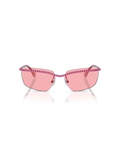 Swarovski Studded Rectangular Frame Sunglasses - Pink
