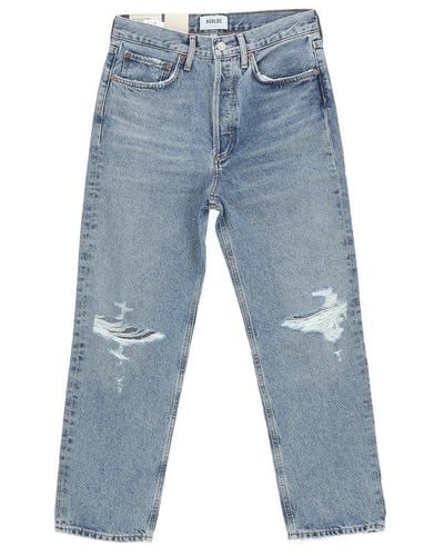 Agolde High-waisted Distressed Boyfriend Jeans - Blue
