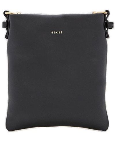 Sacai Logo Detailed Zip-up Crossbody Bag - Black