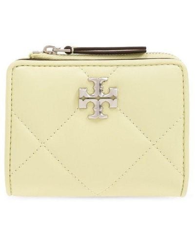 Tory Burch Quilted Wallet With Logo, - Natural
