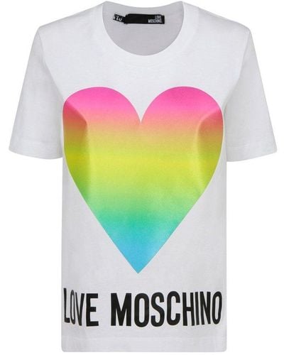 Love Moschino Rainbow Heart Jersey T-shirt - White
