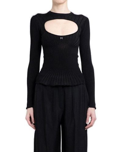 Mugler Logo-plaque Cut-out Knitted Sweater - Black