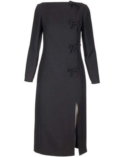 Valentino Bow Detailed Long-sleeved Dress - Black
