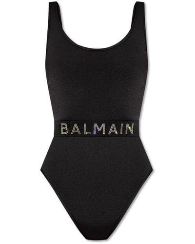 Balmain Logo Embellished One Piece Swimsuit - Black