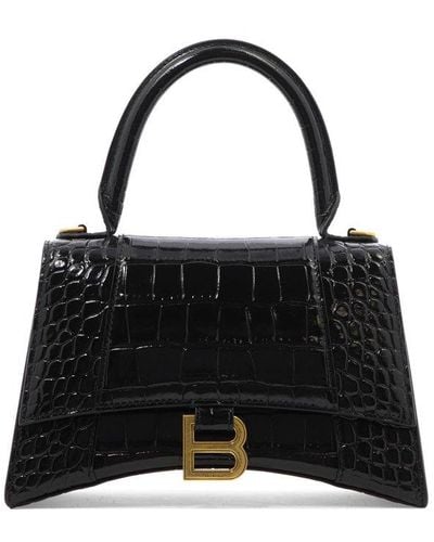 Balenciaga Hourglass Embossed Small Handbag - Black
