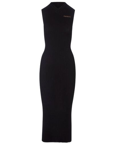 Marni Logo Intarsia Knit Sleeveless Dress - Black