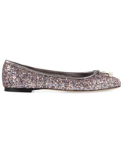 Jimmy Choo Glittered Bow-embellished Flat Shoes - Black