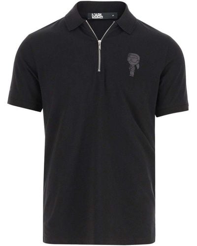 Karl Lagerfeld Zip-up Detailed Straight Hem Polo Shirt - Black