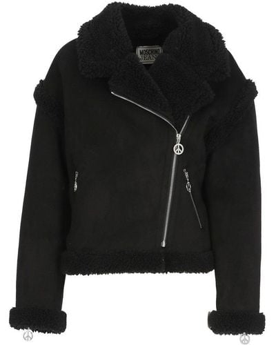 Moschino Contrasting-fleece Zip Detailed Jacket - Black