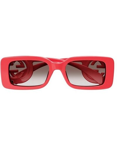 Gucci Rectangular Frame Sunglasses - Red