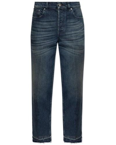 Lanvin Frayed Edge Straight Leg Jeans - Blue