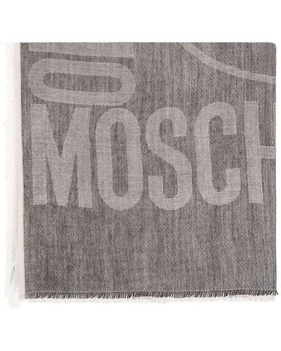 Moschino Logo-jacquard Frayed Edge Lurex Scarf - Gray