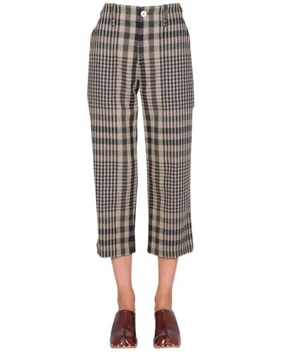 Jejia Camille Checked Cropped Pants - Gray