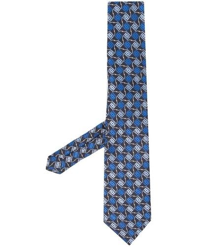 Etro Geometric-pattern Print Jacquard Silk Tie - Blue