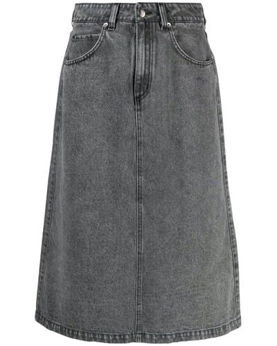 Societe Anonyme High Waist Midi Denim Skirt - Grey