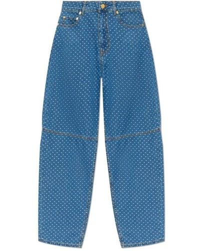 Ganni Polka-dot Pattern Jeans, - Blue