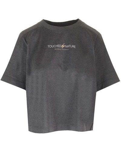 Brunello Cucinelli Crop Nature T-Shirt - Gray