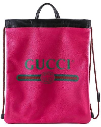 Gucci Logo Drawstring Leather Backpack - Pink