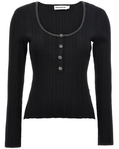 Self-Portrait Embellished Knit Top - Black