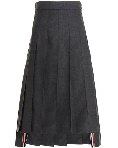 Thom Browne Rwb Stripe Pleated Midi Skirt - Gray
