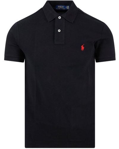 Ralph Lauren Short-sleeved Logo-embroidered Custom-fit Cotton-piqué Polo Shirt - Black