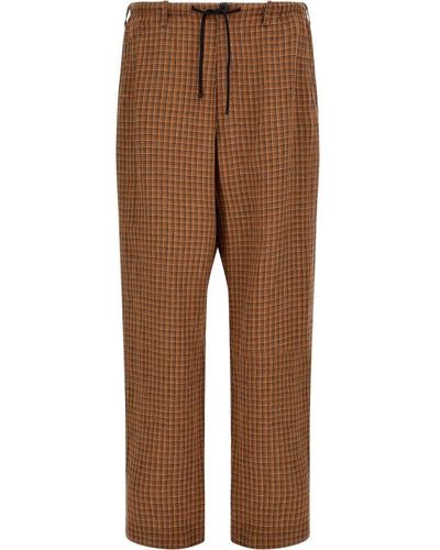 Dries Van Noten Checked Drawstring Trousers - Brown
