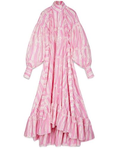 Patou Asymmetric Hem Painter Maxi Dress - Pink