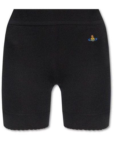 Vivienne Westwood Logo Embroidered Ribbed-knit Stretch Shorts - Black