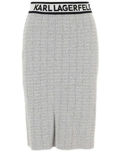 Karl Lagerfeld Bouclé Fabric Skirt With Logo - Gray