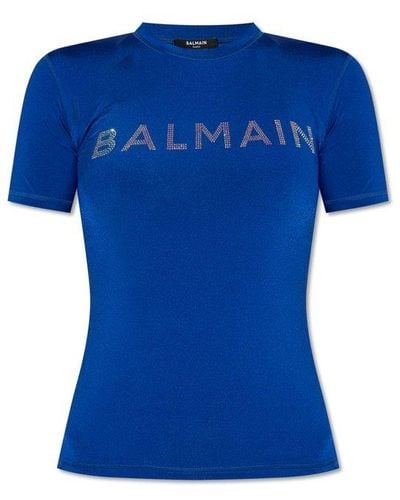 Balmain Logo Embellished Crewneck Swim Top - Blue
