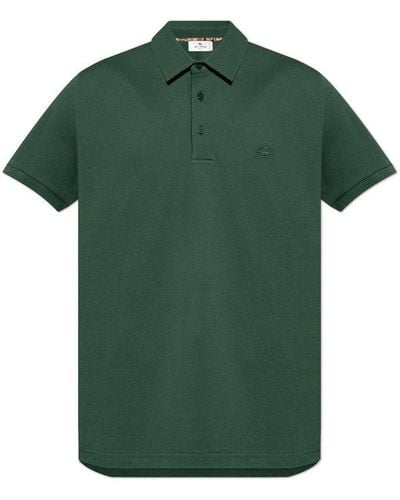 Etro Logo Embroidered Short Sleeved Polo Shirt - Green