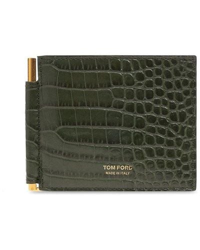 Tom Ford Logo Printed Embossed Money Clip Wallet - Green