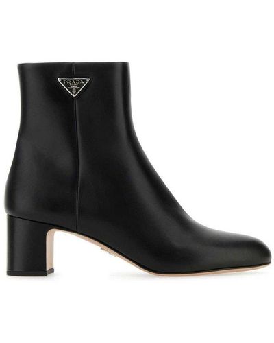 Prada Brushed Calf Leather Ankle Boots Shoes - Black