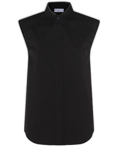 Brunello Cucinelli Sleeveless Curved Hem Shirt - Black