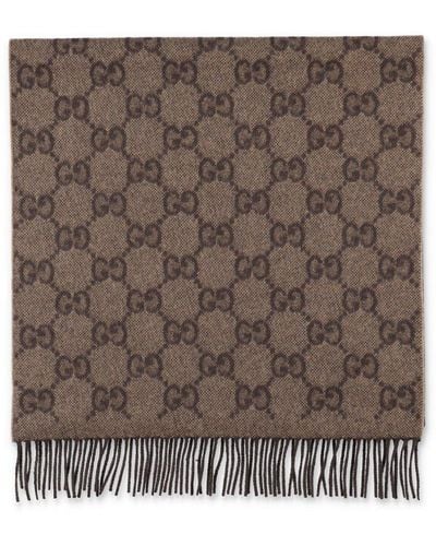 Gucci GG Jacquard Fringed Scarf - Brown
