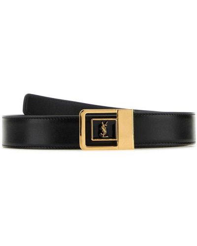 Saint Laurent Raffia Logo Plaque Belt - Black
