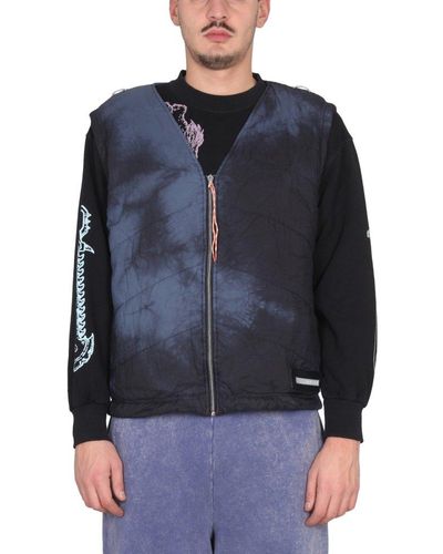 Aries Tie-dyed Zipped Gillet - Blue